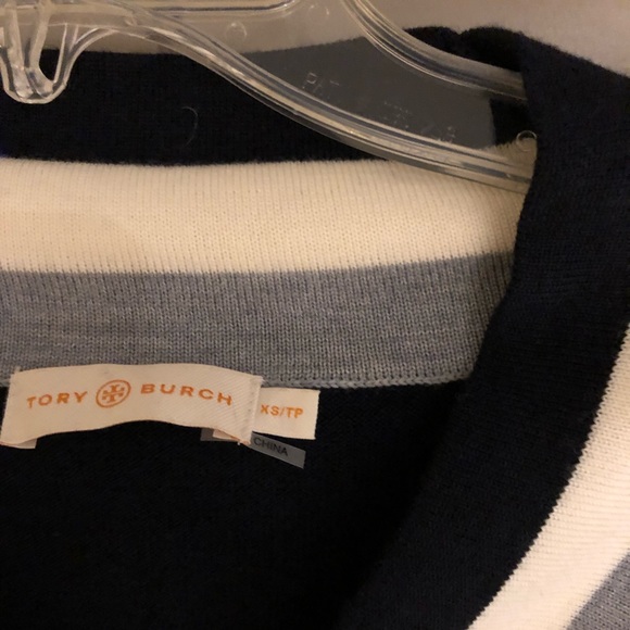 Tory Burch Navy Tunic Sweater with Stripe Details - Picture 2 of 4